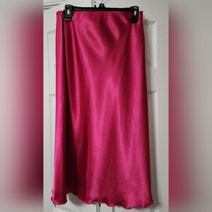 Nicole Miller Satin Midi Skirt in Fuchsia Pink